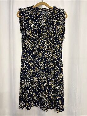 Tommy Hilfiger Navy Floral Ruffle-Sleeve Midi Dress